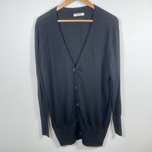 3818 Womens Merino Wool Cardigan Sz L Oversized Grandpa Minimalist Goth Black